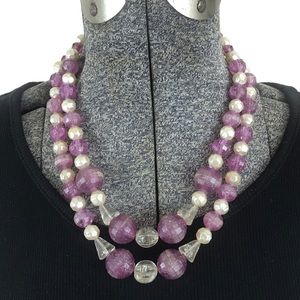 FINAL Vintage Chunky Purple Cream Sparkle Necklace